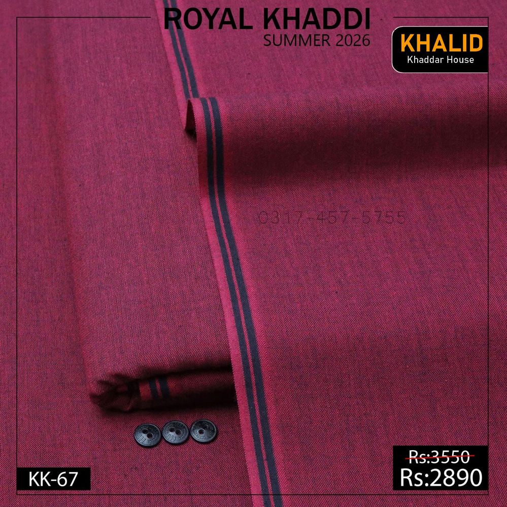 KK-67 Kamalia Khaddar Summer Collection 2026 Khalid Khaddar House is proud to announce the launch of its latest and most anticipated fabric range, the Royal Khadi Collection, as part of the Kamalia Khaddar Summer Collection 2026. KamaliaKhaddar Summer Collection 2026 is Premium Khaddar for Mens Fashion and Unstitched Fabric which is Made In Pakistan.
