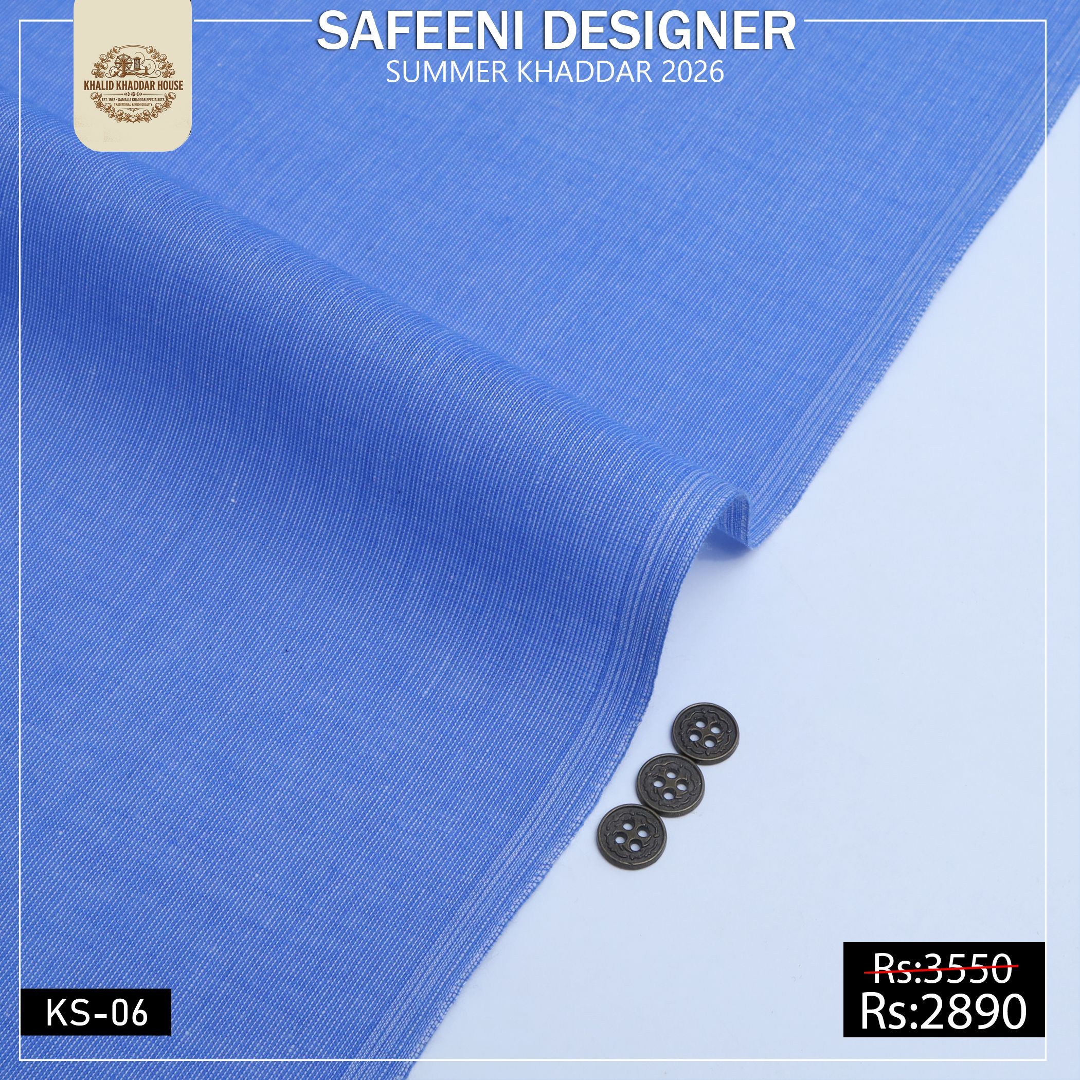 KS-06 Sky Blue Safeeni Designer Kamalia Khaddar Summer Collection When the temperature rises to 45°C or even 50°C, comfort becomes the top priority. Kamali Khaddar is designed specifically to provide maximum airflow and natural ventilation, allowing the skin to breathe while maintaining a stylish and graceful appearance. Unlike many synthetic fabrics that trap heat and cause discomfort, this premium summer khaddar keeps you feeling fresh throughout the day.