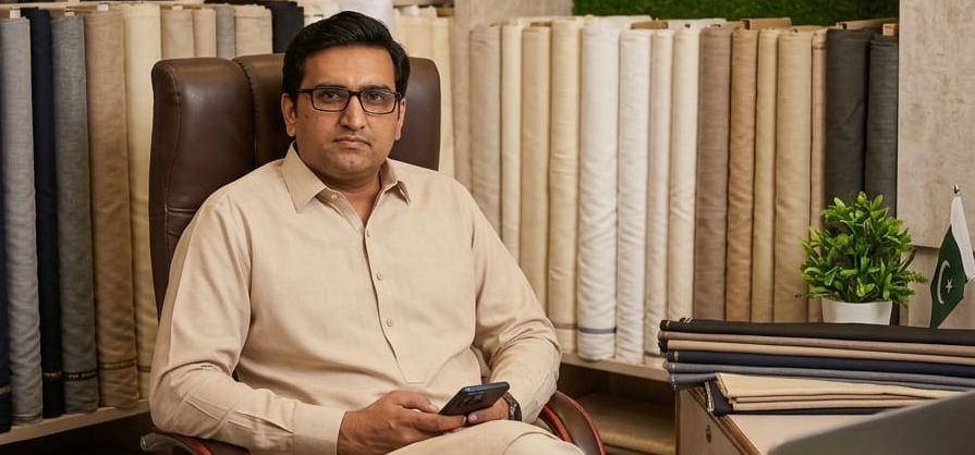 Khalid Khaddar House owner Khalid Mehmood is sitting at his original outlet of Kamalia Khaddar. This KK outlet is available at Chichawatni city, a district of Sahiwal, Punjab.